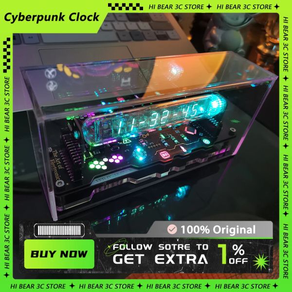 Jugador Cyberpunk Style Fluorescent Tube Reloj Dynamic RGB Iluminación Creative Table Clock PC Accesorios de jugadores Decoración de escritorio de arte