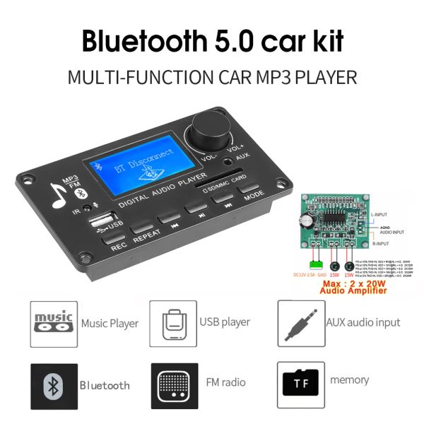 Lecteur DC 12v MP3 Decoder Board Amplificateur Car radio Récepteur MP3 Player Bluetooth V5.0 USB SD Module MP3 FM AUX Recordage pour le haut-parleur