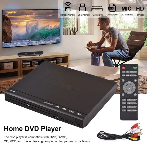 Lecteur DVD225 Home DVD Player DVD VCD Disc Player Digital Multimedia Player AV Sortie avec télécommande pour TV VCD MP3 DVD lecteur