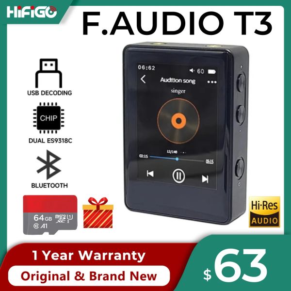 Lecteur F.AUDIO T3 Bluetooth lecteur de musique MP3 écran tactile Portable embauche USB DAC Walkman PCM 32Bit 768KHz DSD256 lecteur Audio sans perte