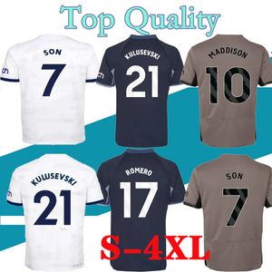 S-4XL Tottenham 23 24 Kane voetbalshirts zoon Kulusevski Home Reguilon 2023 Lucas voetbalshirt Romero Richarlison Men Maillots Aangepaste uniformen spelerversie