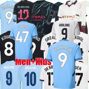 Fans de joueurs Haaland Gvardiol Soccer Jerseys de Bruyne 2023 2024 2025 MANS MAN CITY WALKER STONES AKANJI J.ALVAREZ BERNARDO FODEN DOKU 24 25 FOOTBALL Men Kids Shirts 4xl
