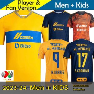 Fans de joueurs Liga MX 2023 2024 Tigres Soccer Jerseys Gignac Aquino L.Quinones N.ibanez Thauvin Cordova Lainez S.Cordova Uanl 23 24 Football Men Woman and Kids Shirt Kit Kit Kit Kit