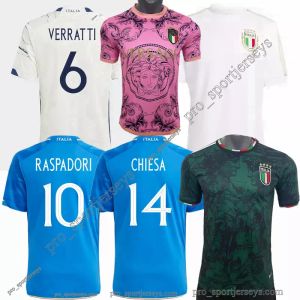 Fans de jugadores versión 2023 2024 Italia Jerseys de fútbol Raspadori Chiesa Scamacca Jorginho Verratti Barella Bonucci Bastoni National 125th Football Men Kids Shirts
