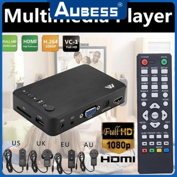 Reproductor HDD Media Player Autoplay USB Externa para MKV RMVB Media TV Box VGA AV Output Mini para SD U Disk Multimedia Player Full 1080p