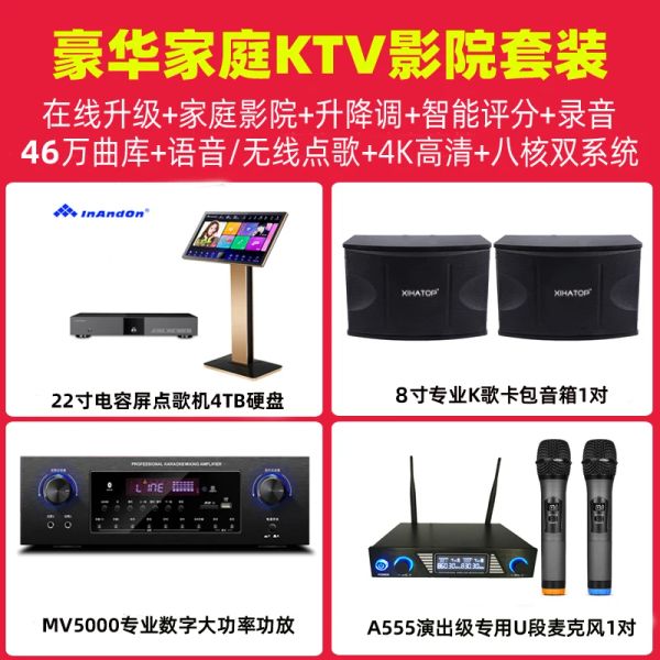 Joueur Inandon 22inch Karaoke Machine Family KTV Set Breetin 4TB HDD TELLE SET avec microphone et haut-parleurs amplificateurs