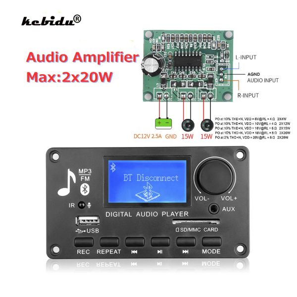 Reproductor kebidu, grabación de llamadas, reproductor de mp3, 12V, bluetooth 5,0, placa decodificadora WMA, Audio para coche, USB, TF, USB, módulo de Radio FM con Control remoto