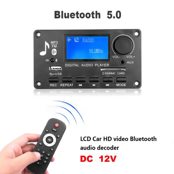 Reproductor LCD 12V amplificador WMA WAV FLAC APE MP3 placa decodificadora Bluetooth compatible 5,0 coche Radio FM módulo de Audio soporte USB TF