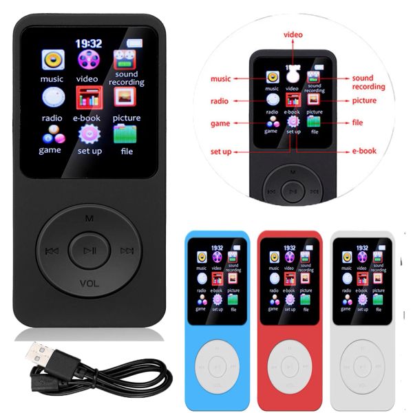 Lecteur Lecteur MP3 64GB Lecteur MP3 de sport Portable 1.8 pouces écran couleur BluetoothCompatible 5.0 HiFi son sans perte Radio FM EBook