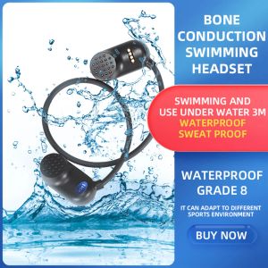 Reproductor Nueva marca Reproductor de MP3 de conducción ósea 8G / 16G / 32GB IPX8 Impermeable Natación MP3 Bluetooth Reproductor de música Auriculares Deporte al aire libre He