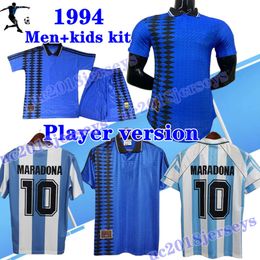 Versión del jugador 1994 Retro Argentina Camisetas de fútbol Hombres Kit para niños Clásico Maradona Camiseta de fútbol vintage Messis RIQUELME CRESPO TEVEZ ORTEGA BATISTUTA