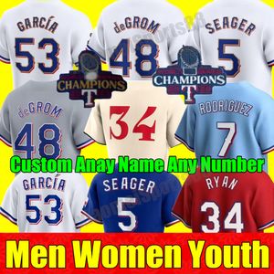 2024 Custom S-4XL Jersey de béisbol Jacob deGrom Corey Seager Marcus Semien Texas Josh Smith Kole Calhoun Nolan Ryan Jon Gray Hamilton Rangers Solak Hombres Mujeres Jóvenes