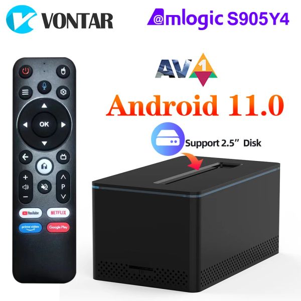 Joueur Vontar X6 TV Box Android 11 Amlogic S905y4 2 Go 16 Go Prise en charge 2,5 pouces Sata6 Disque dur AV1 H.265 Double build WiFi dans Bt Voix Remote