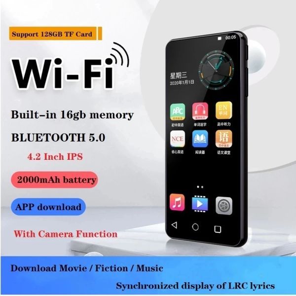Reproductor WiFi Bluetooth 5.0 4.2 pulgadas HD Audio sin pérdidas Mp3 IPS Pantalla táctil TypeC Cámara multimedia de video delgada Grabación de radio Reproductor de música MP4