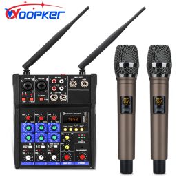 Speler Woopker Audio Mixer 4 kanalen Consoles met draadloze microfoon Bluetooth -geluidsmixen voor DJ Karaoke Studio PC -gitaar