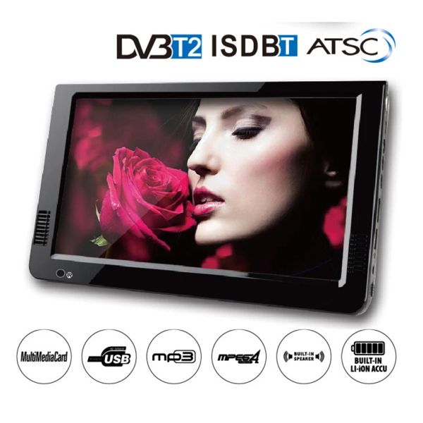 Players 10 pouces HD Portable TV DVBT2 ATSC ISDBT numérique et analogique Mini petite voiture Télévision USB SD MP3 HDMI AV FM