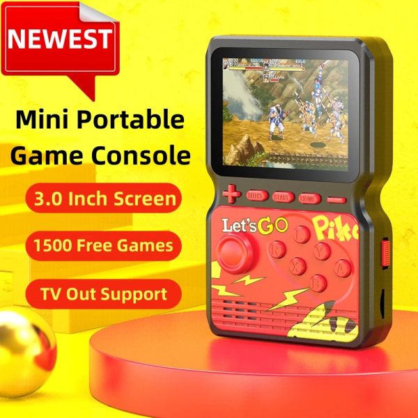 Joueurs 3,0 pouces écran mini console de jeu portable 4 Go avec 1500 jeux gratuits pour 8/16/32/128 bits Support de jeu d'arcade vidéo Sauvegarder le jeu