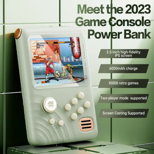 Players 3,5 pouces IPS Console de jeu à la main avec un lecteur de jeu rétro de Bank Power, 10000 jeux classiques, support de projection télévisée