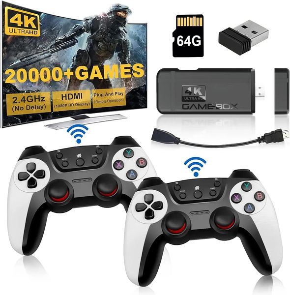 Players 4K Game Stick Console de videojuegos con rango de actualización 2.4G Sistable estable inalámbrico sin retraso de 20000+ Juegos retro PS1