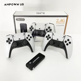 Joueurs Ampown U9 Console de jeu vidéo 10000 + jeux 2.4G HD Double poignée sans fil Portable Home TV Mini bâton de jeu pour émulateur PSP/FC/N64