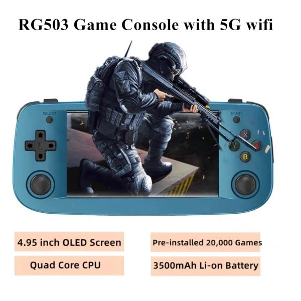 Joueurs Anbernic RG503 4,95 pouces Écran OLED RK3566 Console de jeu portable pour PS1 N64 Retro Video Games Consoles avec WiFi TV Out