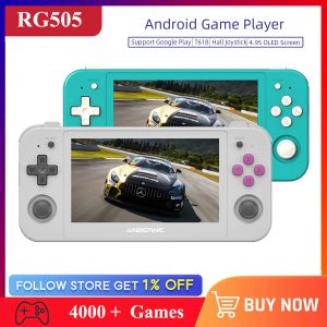 Joueurs Anbernic RG505 Retro Handheld Game Console Android 12 Système Oled Touch T618 4.95 pouces portables Consoles de jeux vidéo Portable 4000+ Jeux