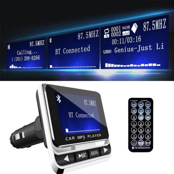 Reproductores Coche Reproductor de Mp3 Coche Bluetooth Transmisor FM con cargador USB Control remoto Llamada manos libres