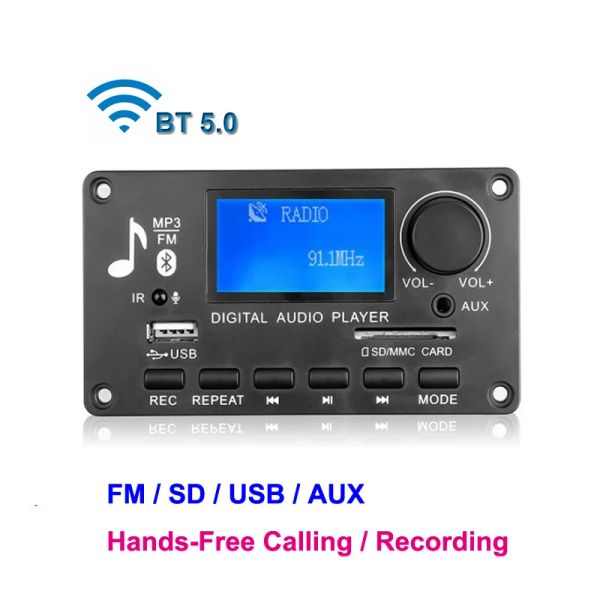 Reproductores Tablero decodificador de audio digital FM Reproductor de MP3 BluetoothReceptor compatible Estéreo DIY Altavoz USB Grabación LCD Letras 12V