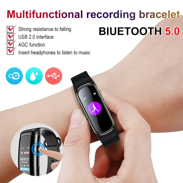 Reproductores de la grabadora de voz digital Muñeco de la pulsera 8GB 16GB Pulsera de bolígrafos de grabadora VoiceActivated Grabar reproductor de mp3 para negocios