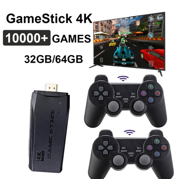 Joueurs Game Stick 4K 10000 Jogos HD Emulador Consoles de jeux vidéo sans fil 64G Jeux rétro Consoles classiques Jeu vidéo pour PS1 MAME MD
