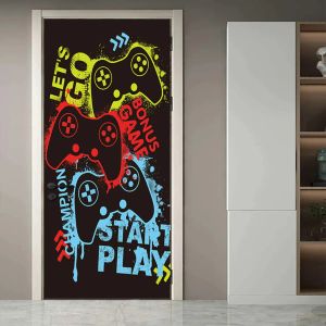 Joueurs Gamepad Gamer Selfadhesive Rovable Door Stickers Color Game Controller Wallpaper Decal Home adolescents Decor Mural Affiche