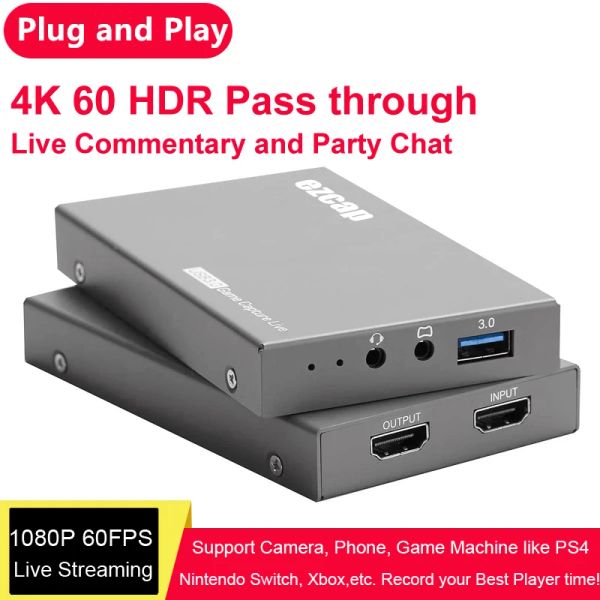 Players HD 4k 60fps HDR passe via HDMI à USB 3.0 Capture de capture Boîte d'enregistrement vidéo