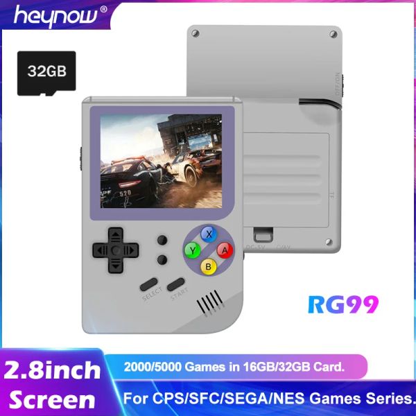 Jugadores Consola de juegos retro HEYNOW RG99 Pantalla IPS de vista completa de 2,8 pulgadas Construido en 169 juegos 2000/5000 juegos en tarjeta 16G / 32G Reproductor de videojuegos