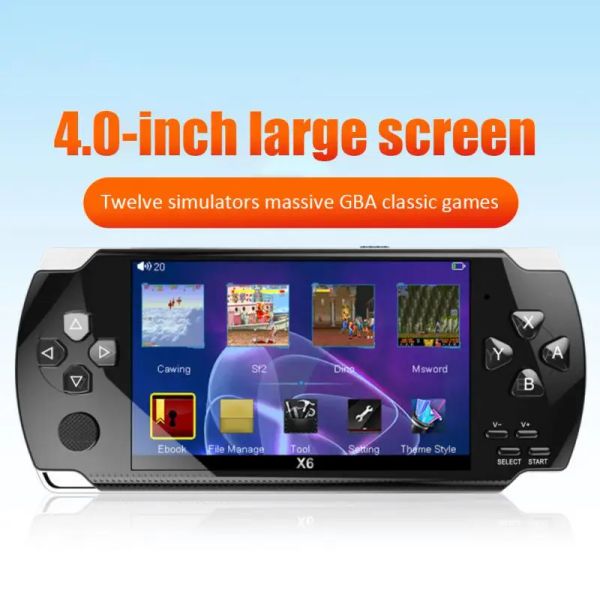 Joueurs Hot X6 4,0 pouces Console de jeu portable portable 8G 32G Préinstaller 1500 jeux gratuits Support TV Out Machine de jeu vidéo Boy Player