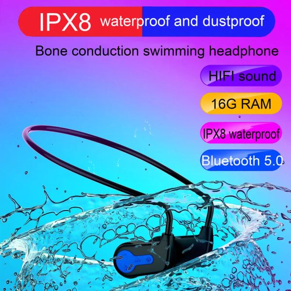 Reproductores IPX8 impermeable MP3 natación auriculares Bluetooth 5.0 reproductor de conducción ósea deporte música auriculares buceo MP3 para mi/teléfono 16G RAM