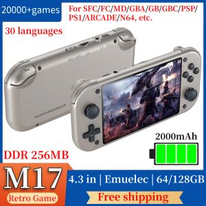 Players M17 Portable Games Console Handheld Video Retro Game Console 4,3 pouces IPS Screen Emeuelec System Pocket Game Player 20000 + Jeux