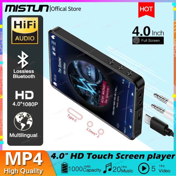 Reproductores Reproductor MP3 MP4 Bluetooth Incorporado Altavoz de 16 GB Pantalla táctil completa de 4,0 pulgadas HiFi Sonido sin pérdidas Reproductor Mp4 1080P Vedio/FM/Radio/Mp5