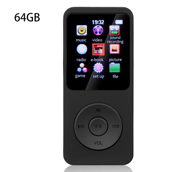 Joueurs MP3 Player 64 Go Music MP3 lecteur 1,8 pouces Color Screen Bluetooth Compatible 5.0 Hifi Sound Sound Boutons avec haut-parleur