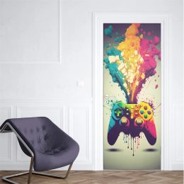 Spelers neon punk gamedeur sticker splash ink gamepad wallpaper gaming muurschilderingen pvc waterdichte self -adhesive tieners slaapkamer decor poster