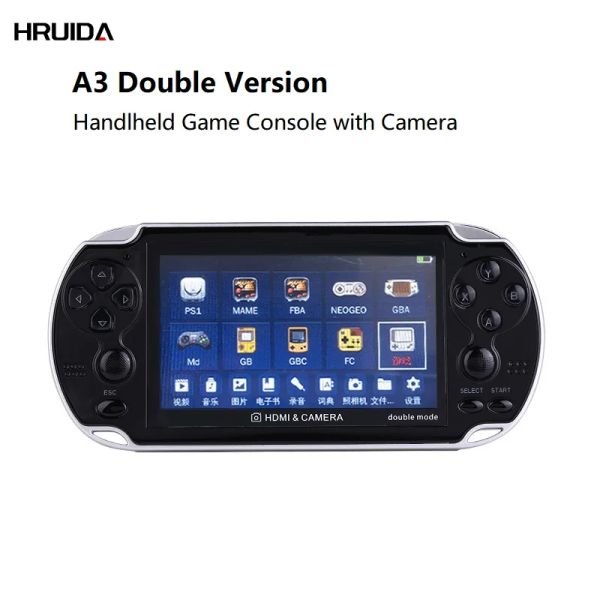 Joueurs Nouvelle console de jeu portable A3 double version avec caméra 4,3 pouces sortie TV HD intégrée 8G plus de 10 000 jeux d'arcade rétro à double bascule