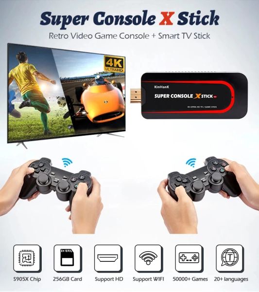 Joueurs Nouvelle Super Console X STICK Console de jeu rétro pour PS1/N64/DC 50000 + jeux 4K HD TV câble boîte joueurs de jeux vidéo portables sans fil