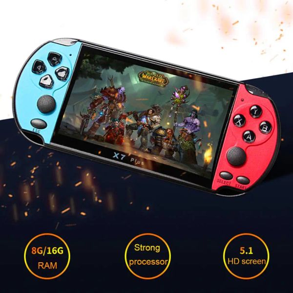 Joueurs New X7 Plus Handheld MP5 Kids Movies Rechargeable Game Console Portable Double Rocker Camera LCD HD VIDEO 8G MUSIQUE