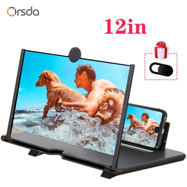 Players Orsda 12 pouces 3D Mobile TV Screen Maginier HD Amplificateur vidéo Amplificateur avec jeu de film Magniseur de bureau pliant