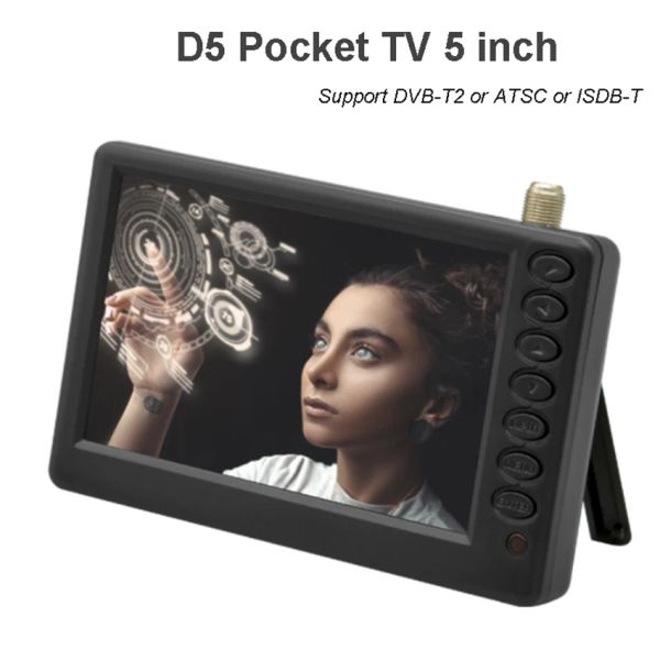 Players Pocket TV D5 5 pouces DVBT2 ATSC ISDBT Digital et analogique Mini Small Car télévision TV portable Portable USB TF MP4 AC3