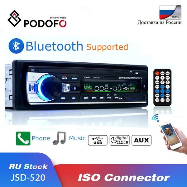 Lecteurs Podofo Car Radio Stereo Player Digital Bluetooth Mp3 Player JSD520 60WX4 FM Audio Stéréo Musique USB / SD avec entrée auxiliaire dans le tableau de bord