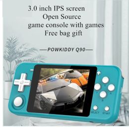 Joueurs Powkiddy Q90 Mini Handheld Game Player 64 Go 5000 Retro Games Console Open Source Pocket Video Video Consoles avec cadeau de boîte de sac