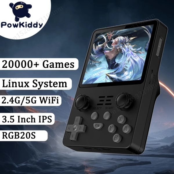 Jugadores Powkiddy RGB20S Consola de juegos Sistema de código abierto Pantalla IPS de 3,5 pulgadas Consola de videojuegos retro portátil 25000 juegos Regalos para niños