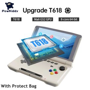 Jugadores POWKIDDY X18S 5.5 pulgadas Pantalla táctil Flip Consola de juegos portátil T618 Chip Android 11 Inalámbrico en línea Retro Videojuegos Caja de reproductor