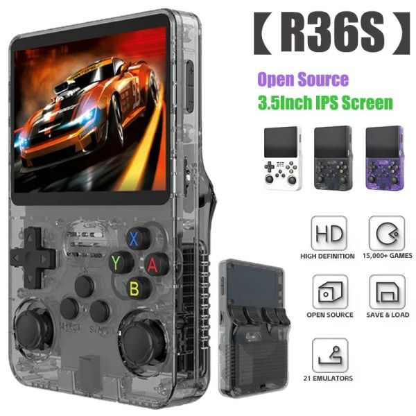 Jugadores R36S Consola de juegos portátil retro Sistema Linux de código abierto Pantalla IPS de 3,5 pulgadas Reproductor de videojuegos Mini consolas de bolsillo 64 GB