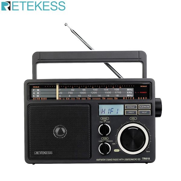 Joueurs Retekess Tr618 Radios portables AM FM SW Radio à ondes courtes rechargeable toutes les ondes Radio multibande lecteur MP3 2w haut-parleur pour personnes âgées